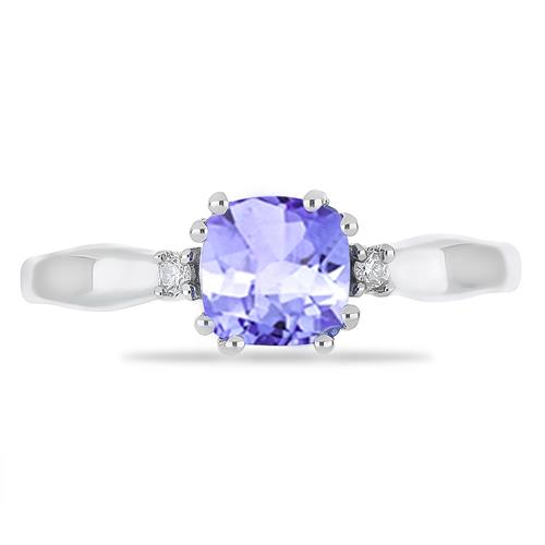 BUY STERLING SILVER NATURAL TANZANITE WITH WHITE ZIRCON GEMSTONE CLASSIC RING